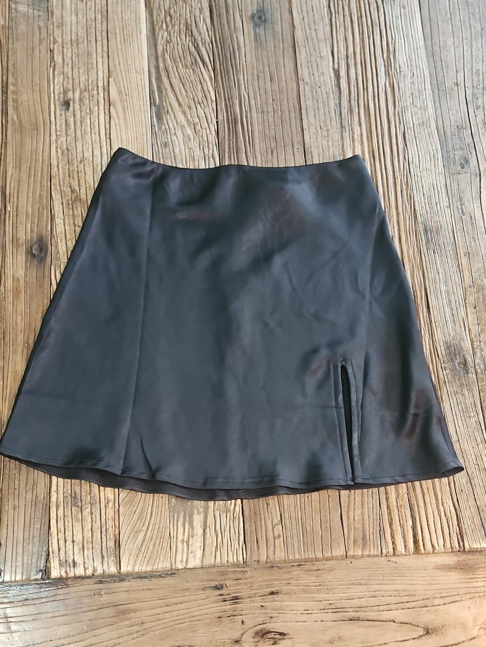Princess Polly Black Satin A-Line Mini Skirt Size 2 Zip Back